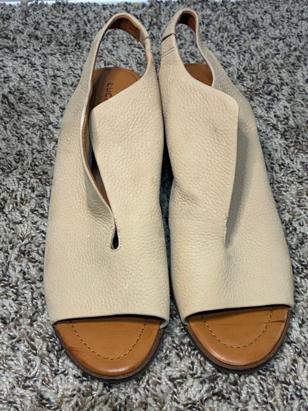 Lucky Brand Cream Leather Open-Toe Slingback Sandals
